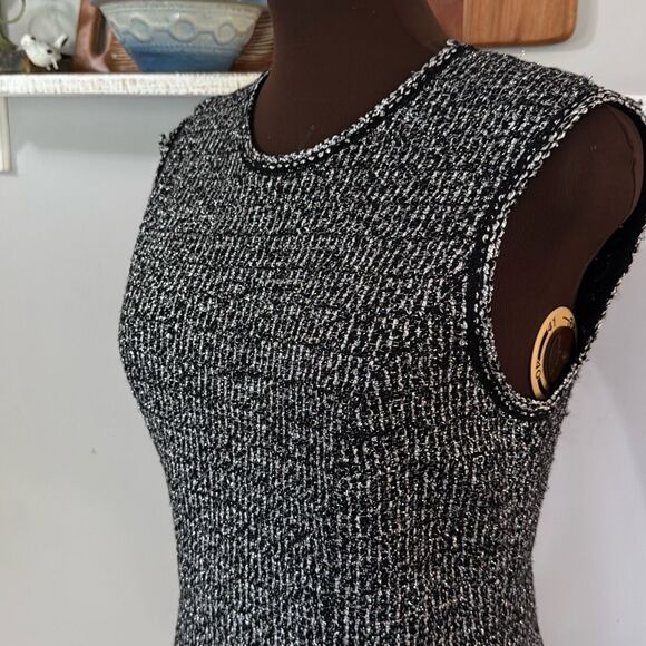 St John wool blend tweed fit and flare midi dress size 8 black and white metalli - Picture 4 of 12